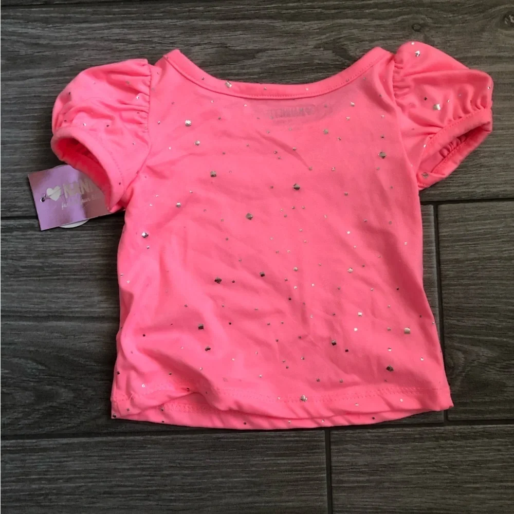 Nanette Baby|baby girl neon pink short sleeve top with silver polka dot•••NWY